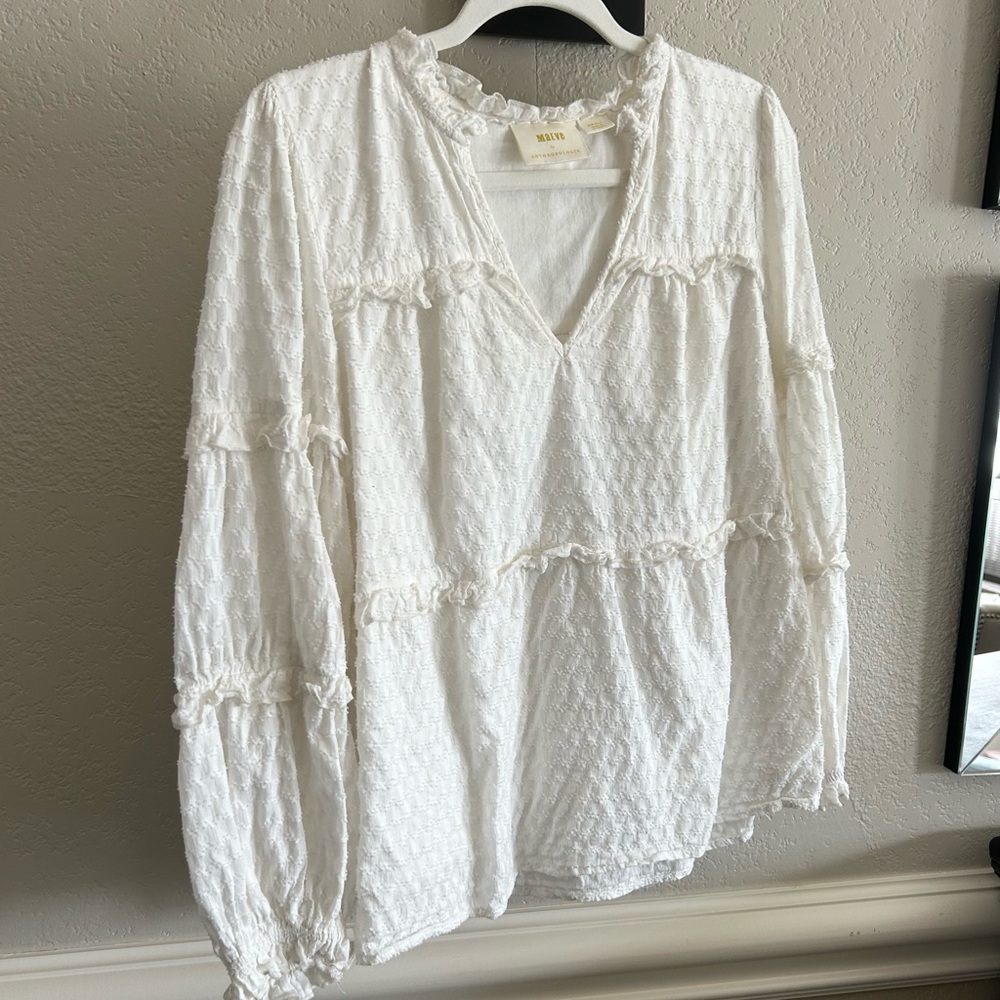Mauve ivory ruffle blouse